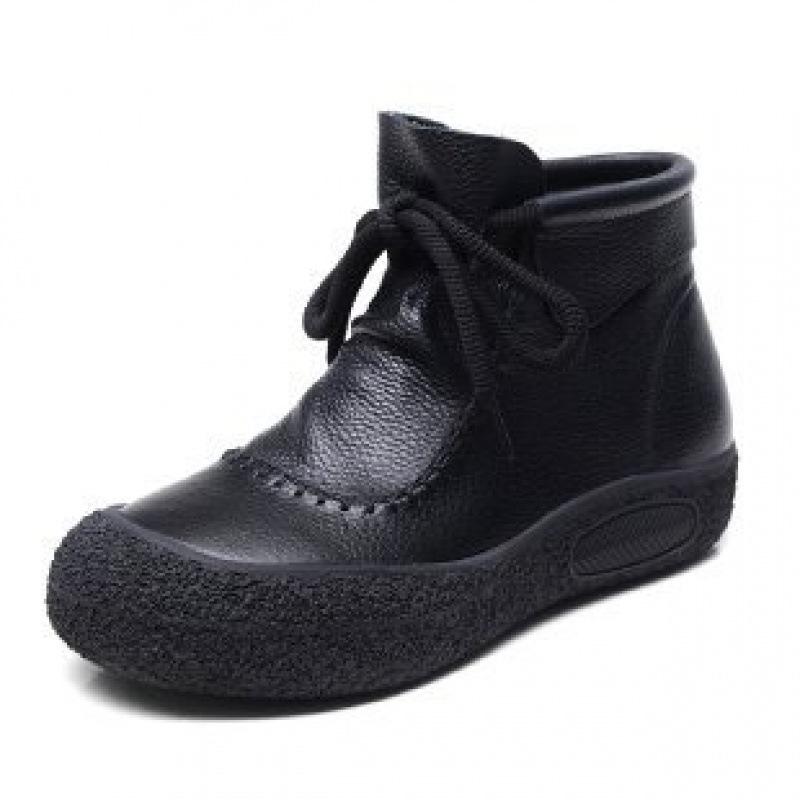 Autumn retro handmade soft leather sewn autumn and winter boots short boots low heel round head short boots rubber short boots 35