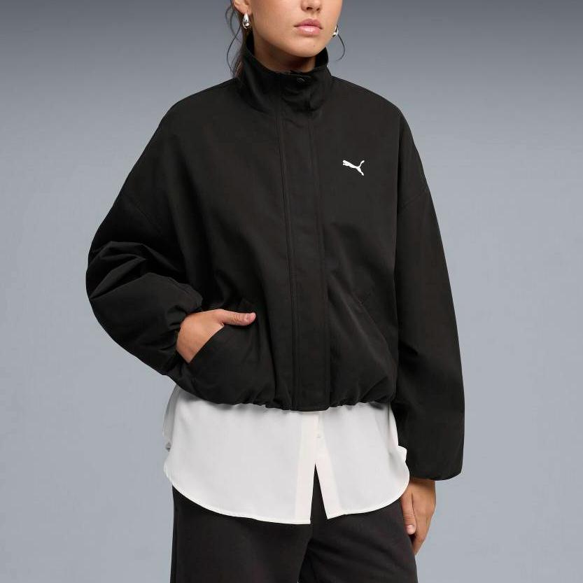 Puma FW25 Style Loose Pleated Vintage Stand Collar Zip Long Sleeve Jacket Women jackets 63689601