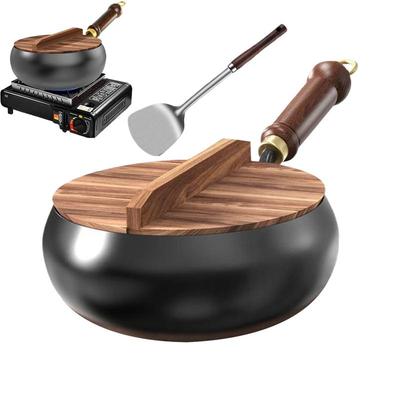 Nonstick Wok No Coating Gas Boiling Stir Fry Pan With Lid & Spatula For Restaurant Home Stovetop Induction Cooker Cookware Pots