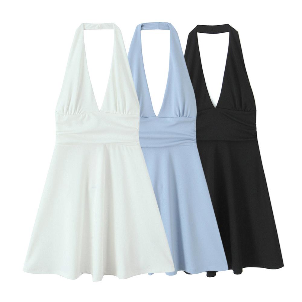 

2025 Spring/Summer Women s Halter Neck V-Neck Backless Slim Dress Large
