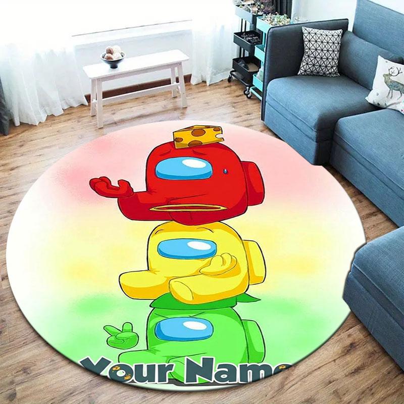 Among Us Custom Name Round Area Rug,Carpet Rug for Living Room Bedroom Sofa Playroom Decor,Non-slip Floor Mat