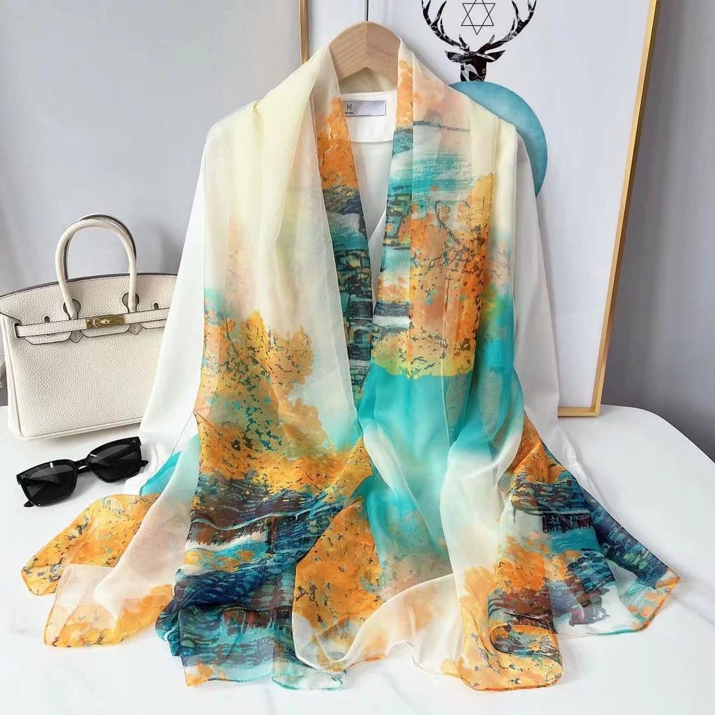 Stoles Wraps Silk Scarf Foulard Female Scarves Wraps Hijab Bandana Women Large-size Beach Shawls Muslim HijabsTravel Sunscreen