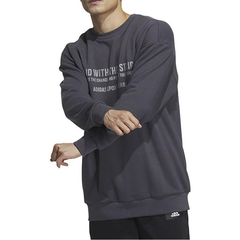 Adidas Alphabet Print Pattern Pullover Crew Neck Sweatshirt Men Tops Grey HZ7018