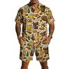 Herren Casual Kurzarmhemd und Shorts Set Bierfest Druck Knopfleiste Leichtes Sommeroutfit Entspannte Passform