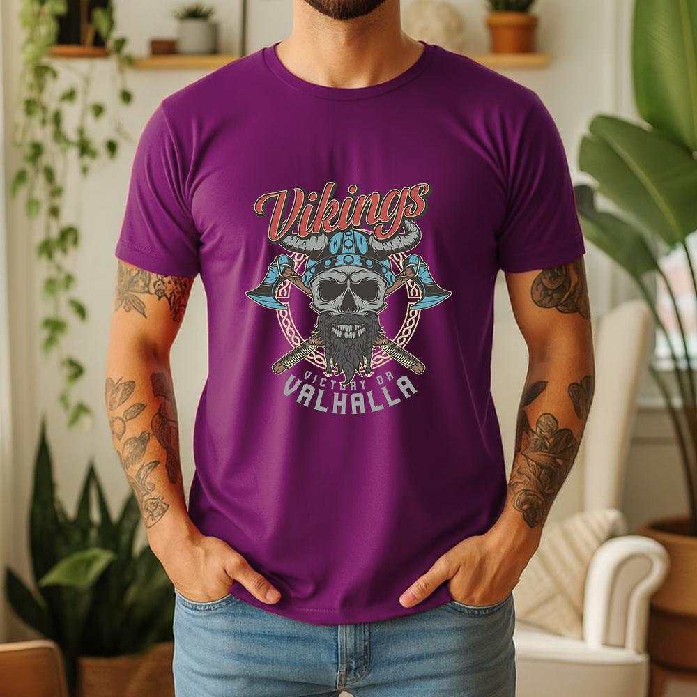 2026 Summer 100 Cotton Vikings Valhalla Graphic Oversized Tee Viking Valhalla Skull Norse Mythology Themed Short Sleeve