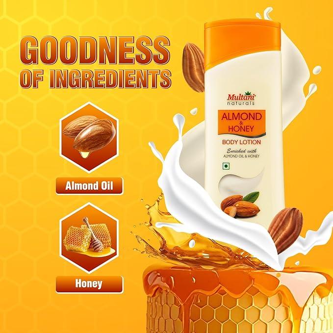 Multani Natural Almond & Honey Body Lotion Pack of 2 100 ml Each Hydrating Moisturizing Nourishing Refreshing Skin Care