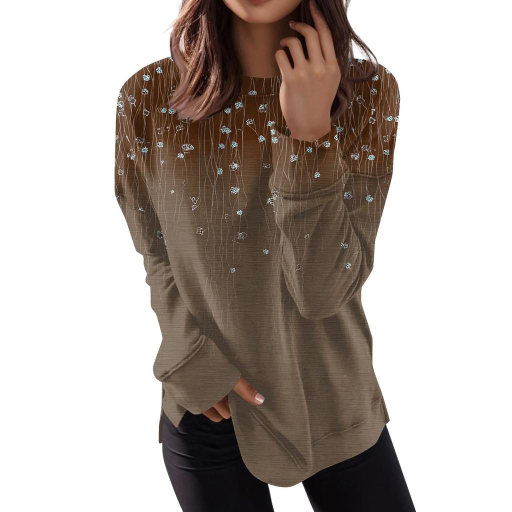 Women's Round Neck Tops Cotton Women's Casual Fashion Print  Long Sleeve O-Neck Pullover Top Blouse