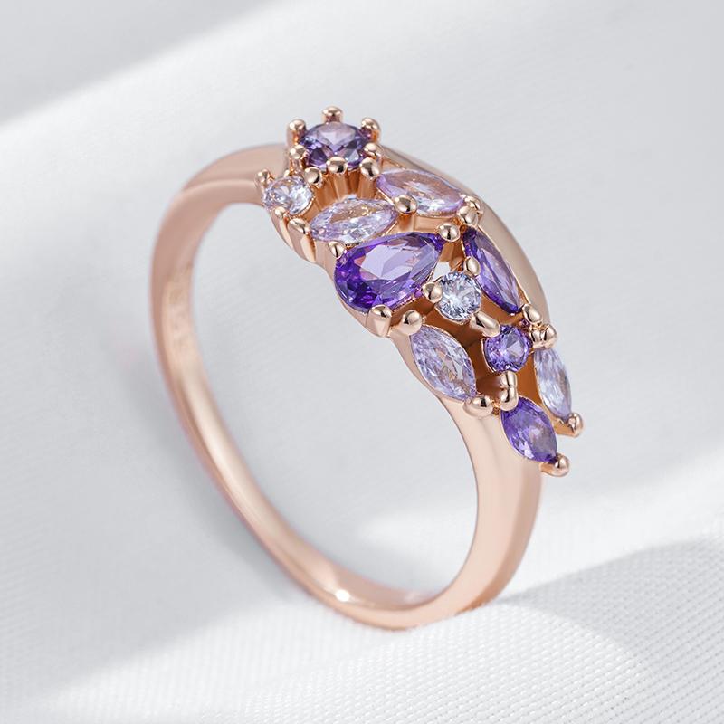 Trend Full Shiny Purple Natural Zircon Ring For Women Luxury  Rose Gold Color Quality Daily Fine Vintage Jewelry Gift