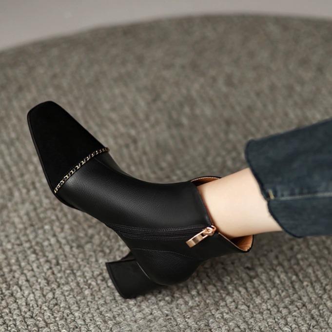 

Осенне-зимние ботинки Мартин с квадратным носком и ботильоны на толстом каблуке, с коротким голенищем, женские, в цветовой гамме, универсальные, из тонкой кожи 41