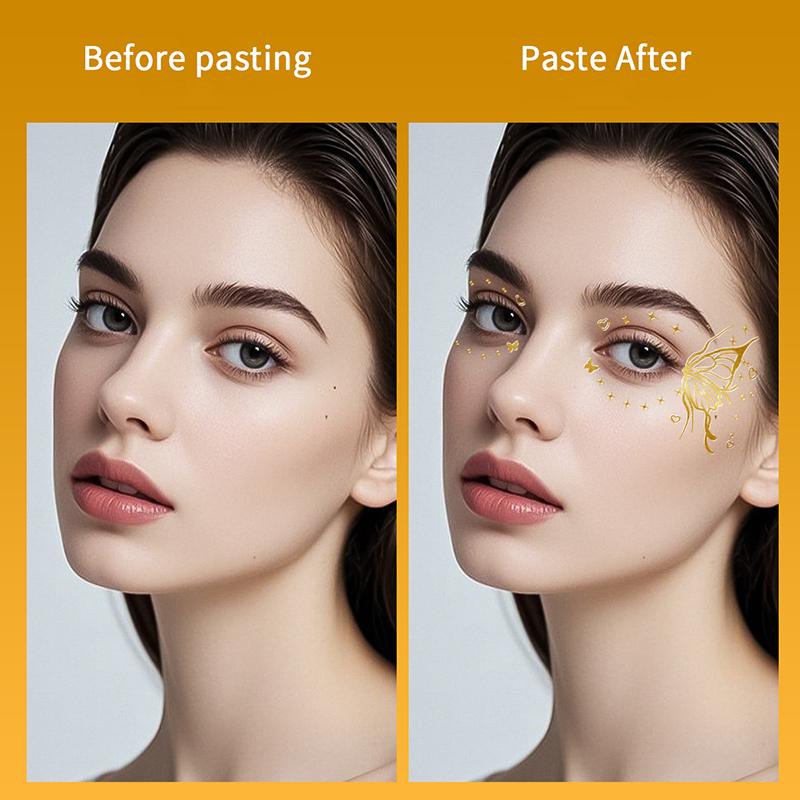 Face Tattoo Flash Gold Temporary Metalic Tattoos Waterproof Makeup Decals For Girls Party Festival Butterfly Glitter Stickers