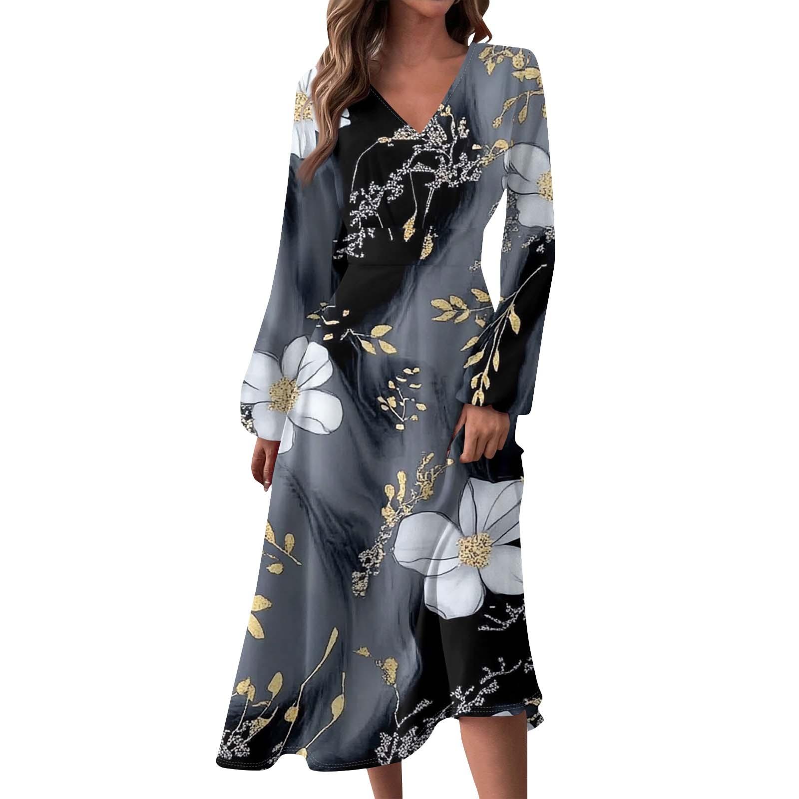 

Женское осенне-зимнее повседневное модное длинное платье с V-образным вырезом и длинными рукавами в полоску, подходящее для повседневной жизни и вечеринок L чёрный