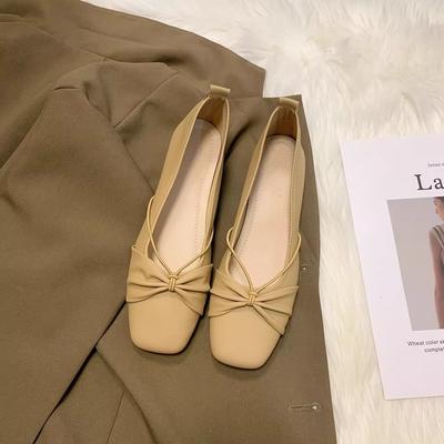 Low-heeled Single Shoes Women's 2024 Spring and Summer New Soft Leather Square Head Soft-soled Laden Shoes Flat-soled Commuting Mary Jane Maternity