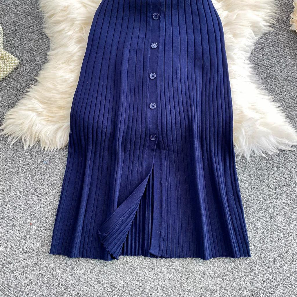 New Summer Solid Round Neck Sleeveless Sweater Knitted Dress for Women Casual Simple Single-breasted Elastic Bottoming Knitwear Dresses