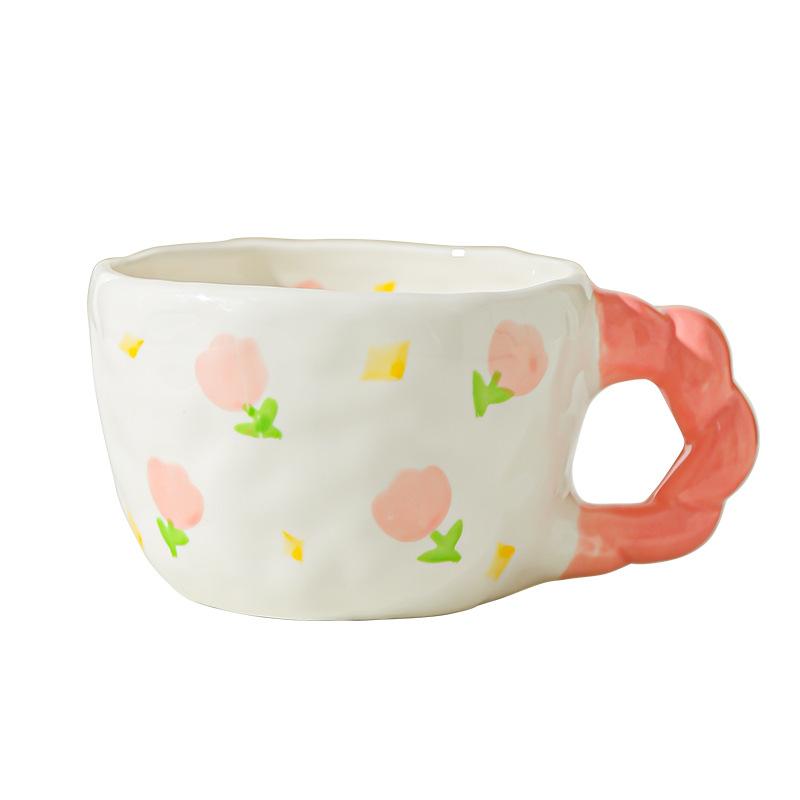 Retro Hand Painted Flowers Handmade Irregular Cute Cup Ceramic Coffee Cup Design Sense Coffee Cup Household Water Cup