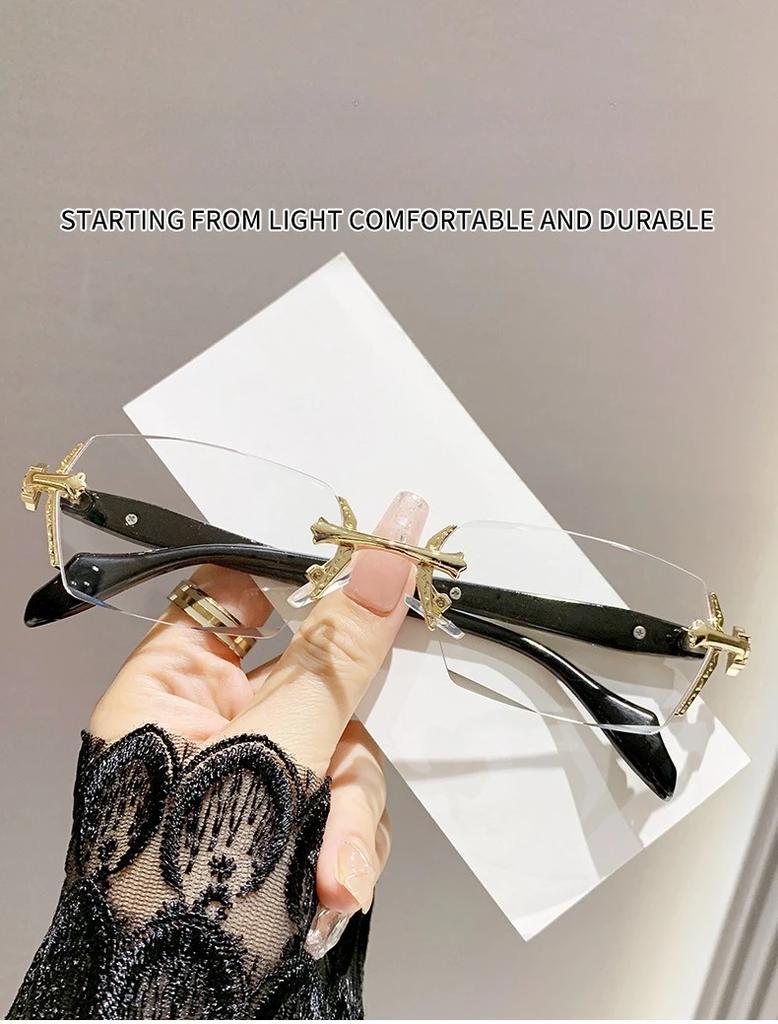 Cut Edge High-end Framless Pochromic Myopia Glasses Silver Gold Blue Light Blocking Eyewear Anti-UV Sunglasses Diopters -4.0