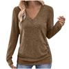 Womens Long Sleeve V Neck Solid Color T Shirt With Buttons Elegant Top
