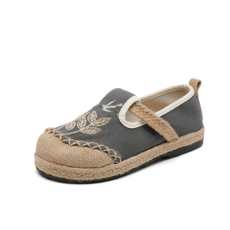 Johnature Pantofi din stofă brodate în stil etnic Bumbac In Talpă moale Tesute respirabile Pantofi plati pentru femei