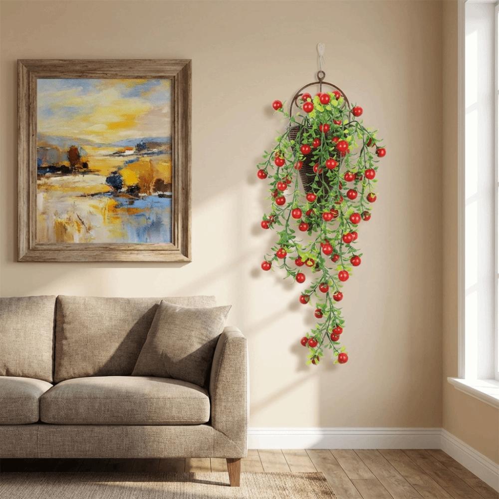 Ornament Simulationspflanze Ranke Rot Orange Frucht Hängende Girlande Hohe Qualität Pflanzenwand Geschenk