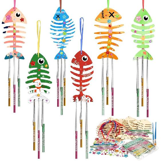 Fennoral 27 Pack Hummingbird Wind Chime Craft Kit for Kids Make Your Own Hummingbird Craft Wooden Ornaments for Girls and Boys DIY Crafts Activity