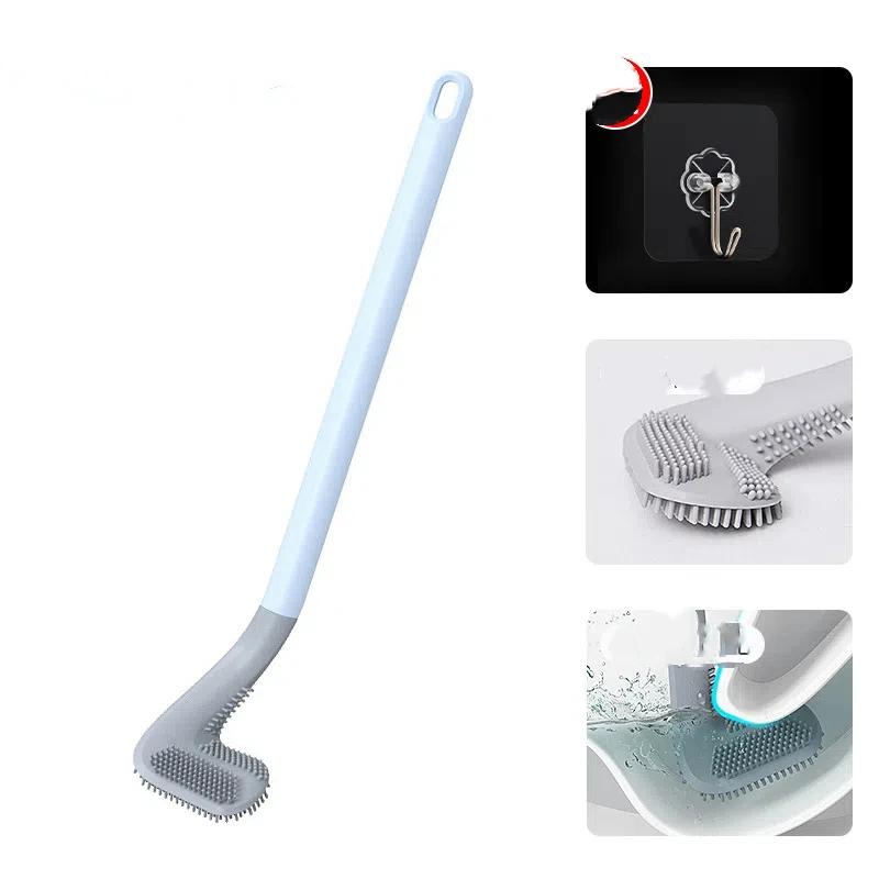 Silicone Wall Mounted Toilet Brush with Holder - Hygienic Non-Scratch Bristles, Practical Bathroom Cleaning Tool for Home Use