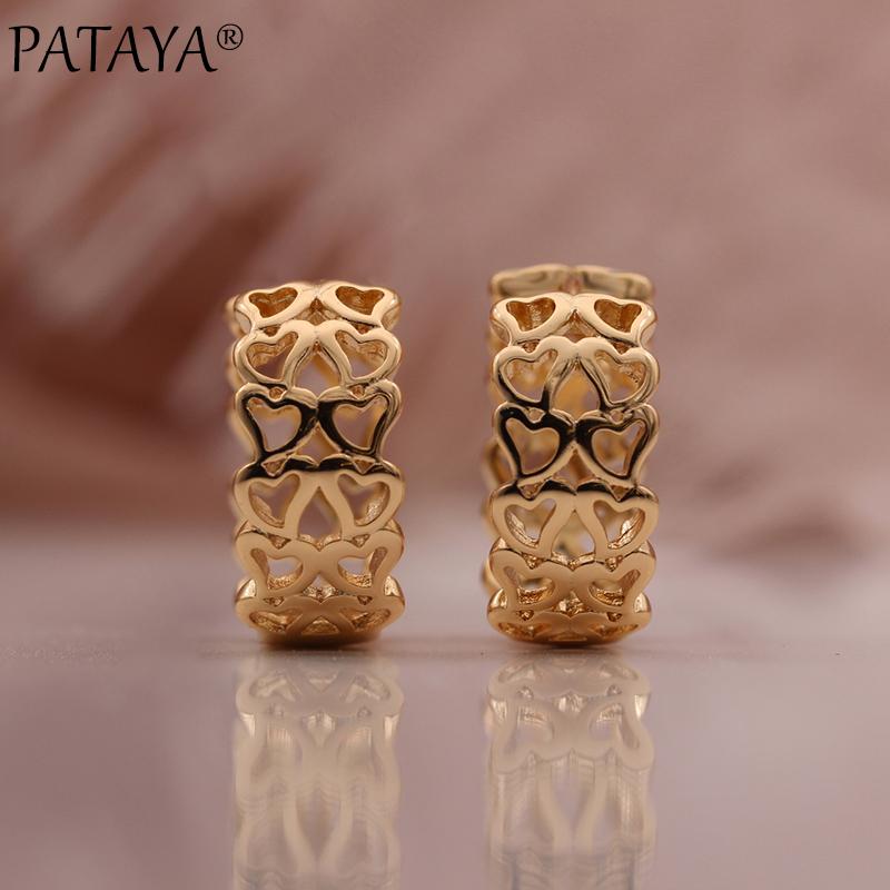 PATAYA Neue Zweireihige Liebe Nette Hohle Tropfen Ohrringe Rose Gold Großen Kreis Ohrringe Hochzeit Frauen Einfache Fein