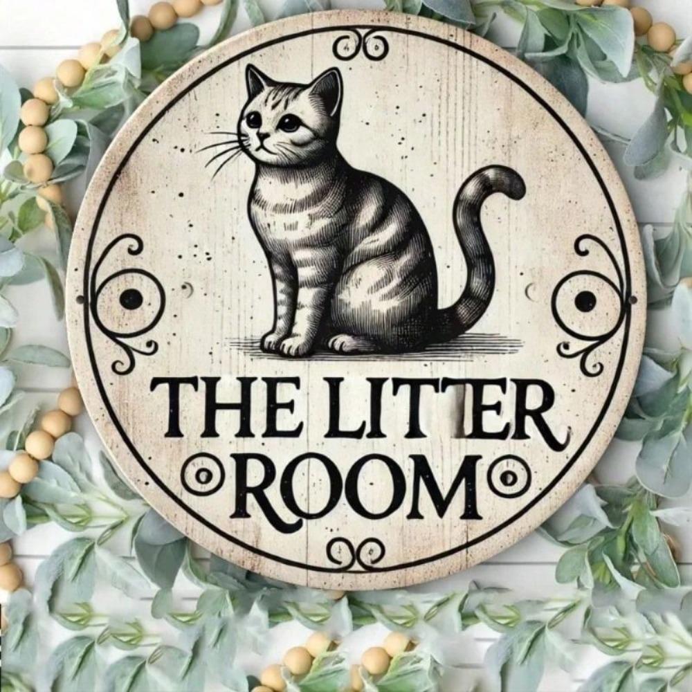 Vintage Round Tin Sign Retro Cat Metal Poster 20x20cm Wall Decor for Bar Cafe Kitchen Club