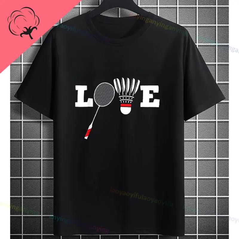 Unisexs Casual Crew Neck Tshirt With Geometric Badminton Players Print Fashion Shortsleev Cotton Tshirt Allseason Sportswear