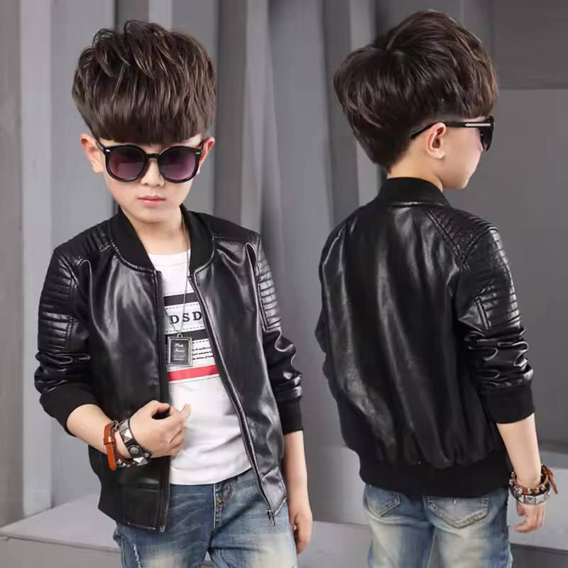 Boys Coats Autumn Winter Fashion Korean Children's Plus Velvet Warming Cotton PU Leather Jacket For 1-11Y Kids