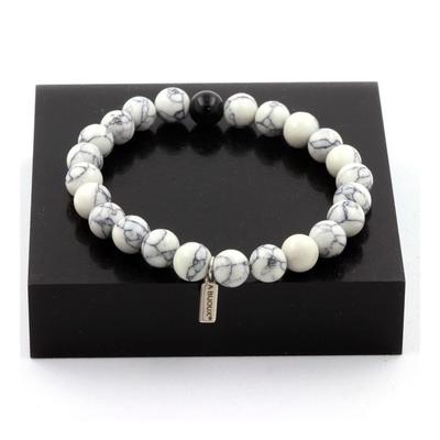 Stones and Minerals. Howlite + Black Agate 8mm Pearl Bracelet. Made In France.