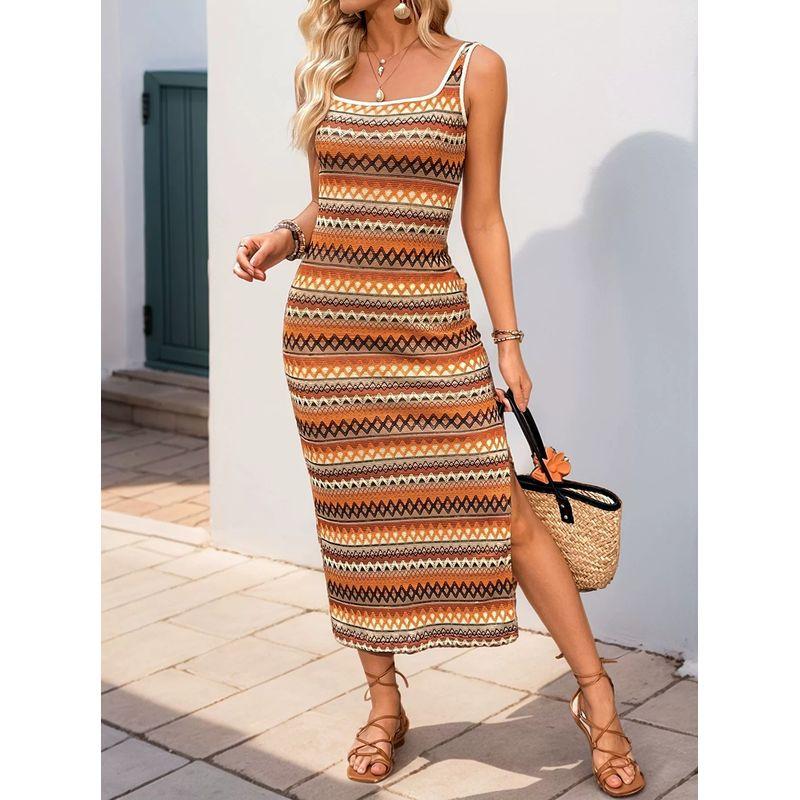 Striped Beach Skirt European and American New Leisure Stripe Holiday Style Skirts Sleeveless Vest Dress