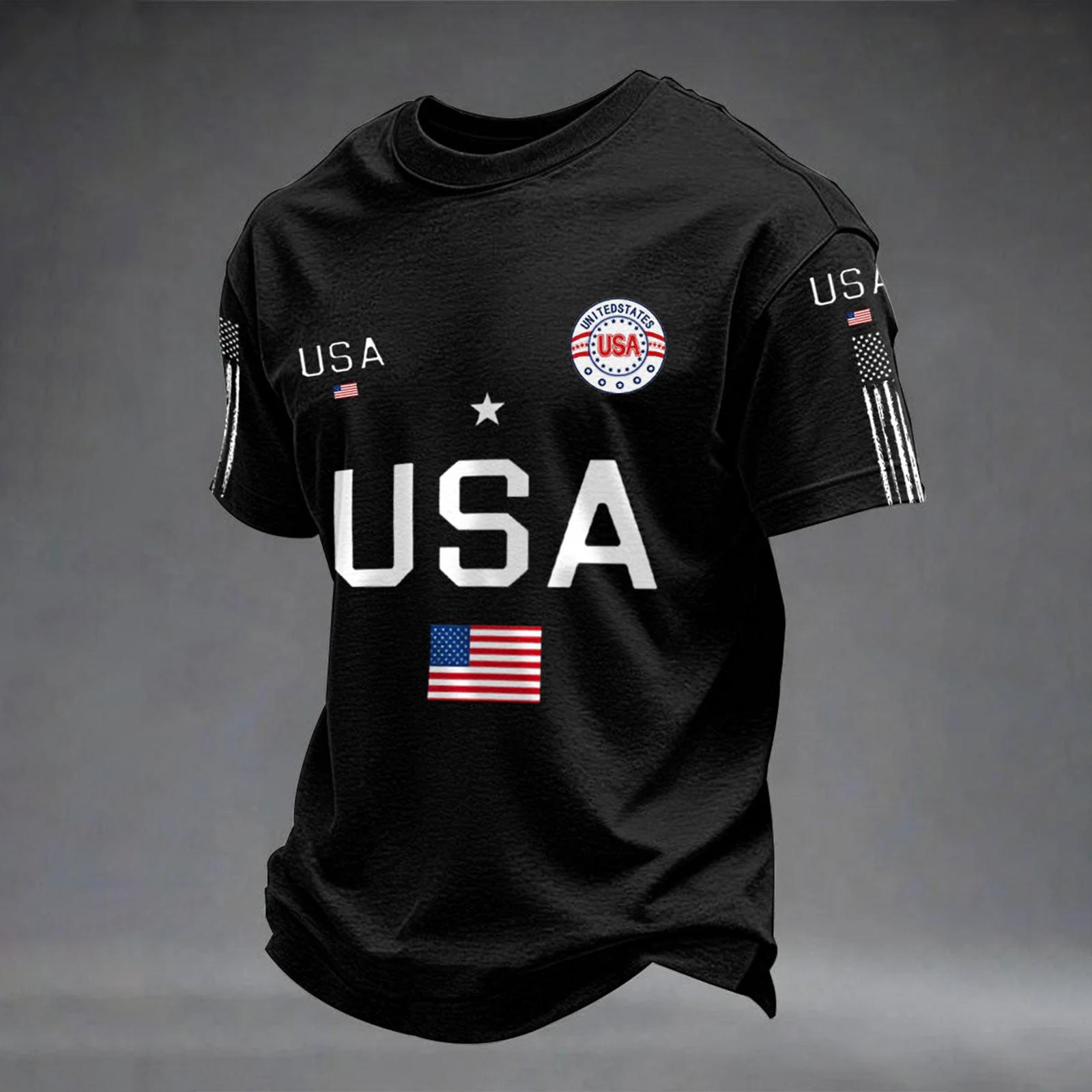 USA Anniversary Men s Casual Letter Print Short-Sleeve T-Shirt L чёрный