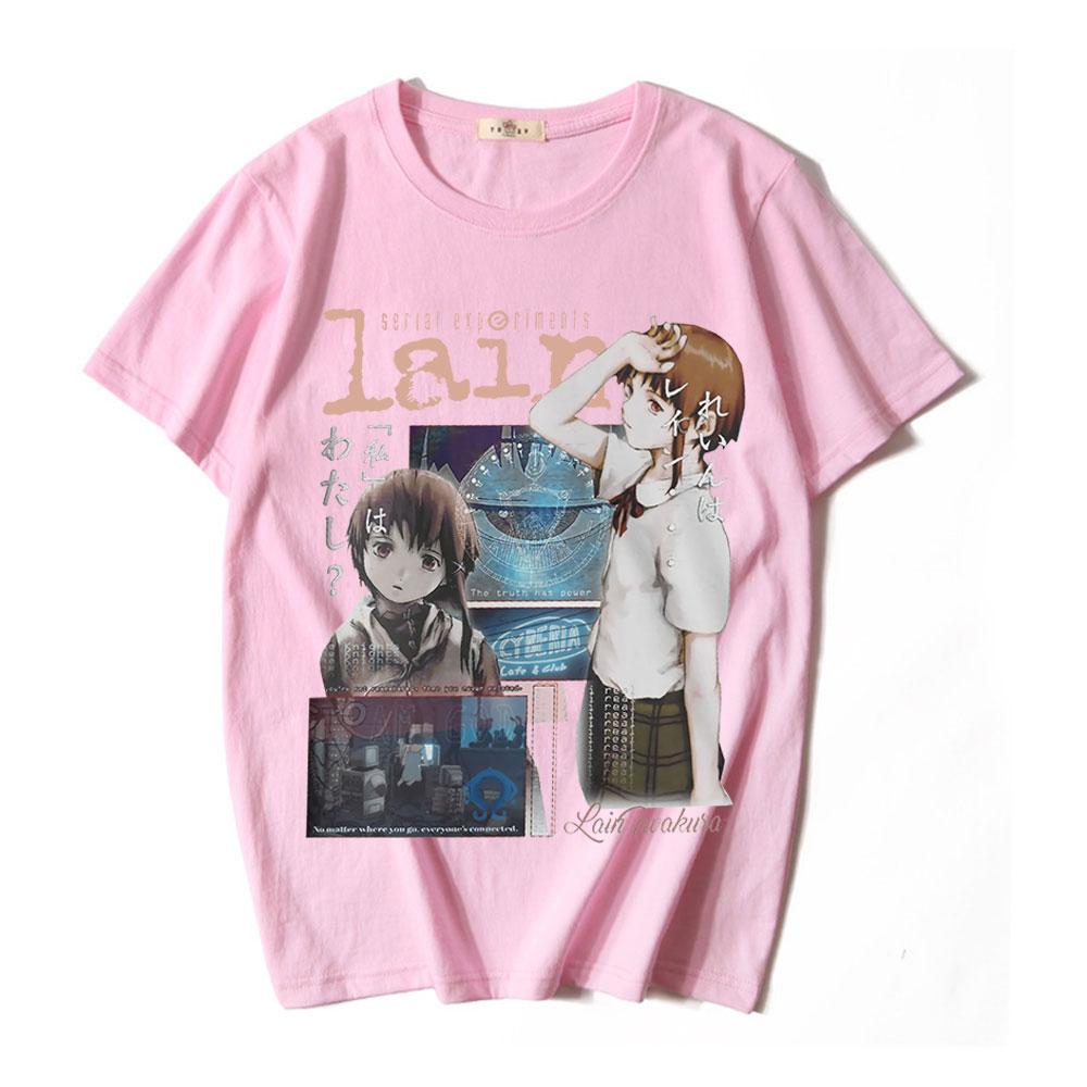 Manga TV Serial Experiments Lain T-Shirt Anime Girl Sci Fi Men's Women's Short Sleeve Oversized T-Shirts Streetwear