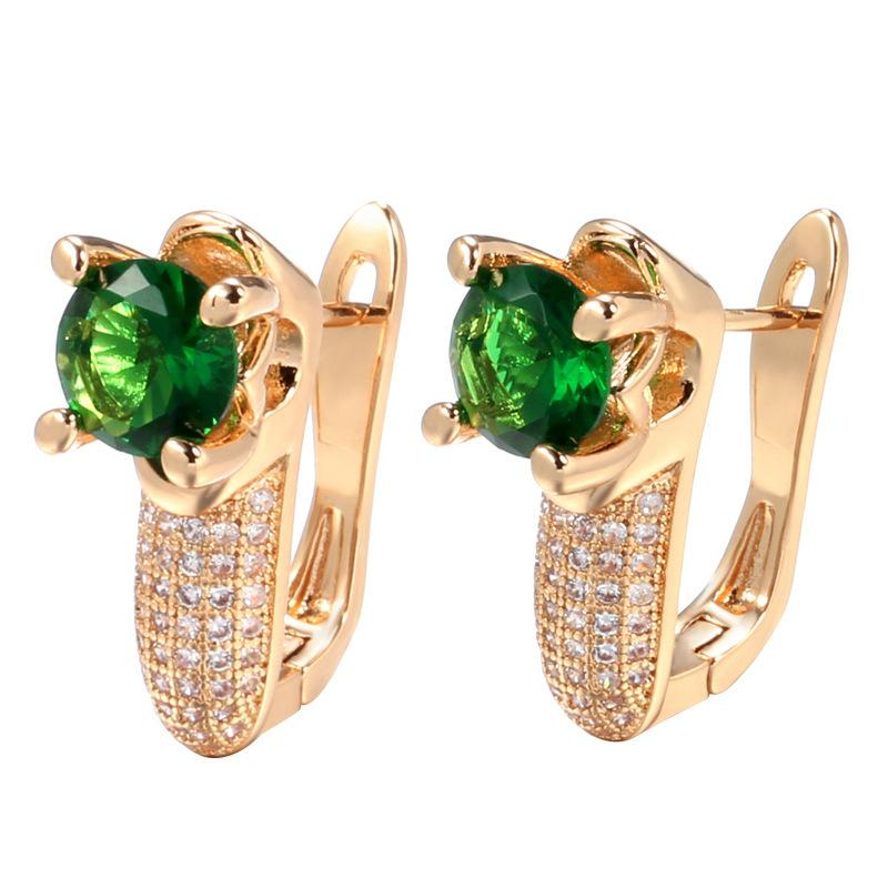 European and American Popular Zircon Earrings, Fashionable Retro Grandmother Emerald Elegant French Earrings, Micro Inlaid Zircon Earrings