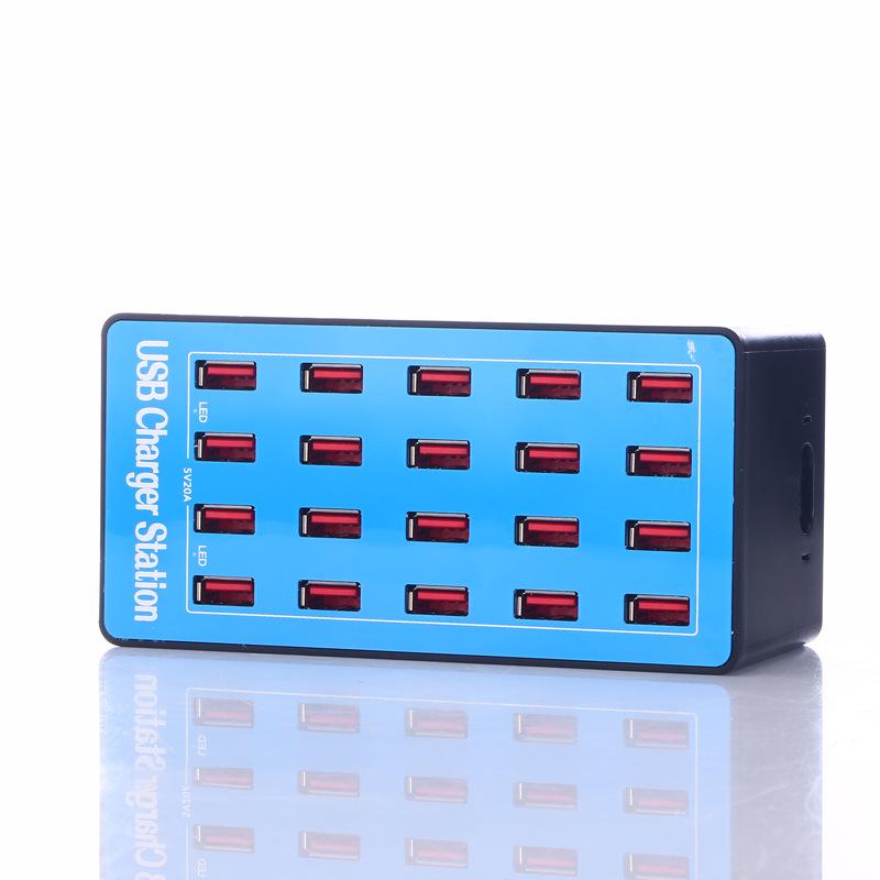 CE Certified 20-Port 100W Multi-USB Desktop Charger (ROHS, FCC, EU/US/UK/AU Specs)