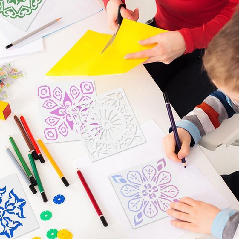 16Pcs/Set Mandala Stencils,15cm Mandala Dot Painting Stencils for DIY Home Decoration Drawing Scrapbook Embossing Album Template