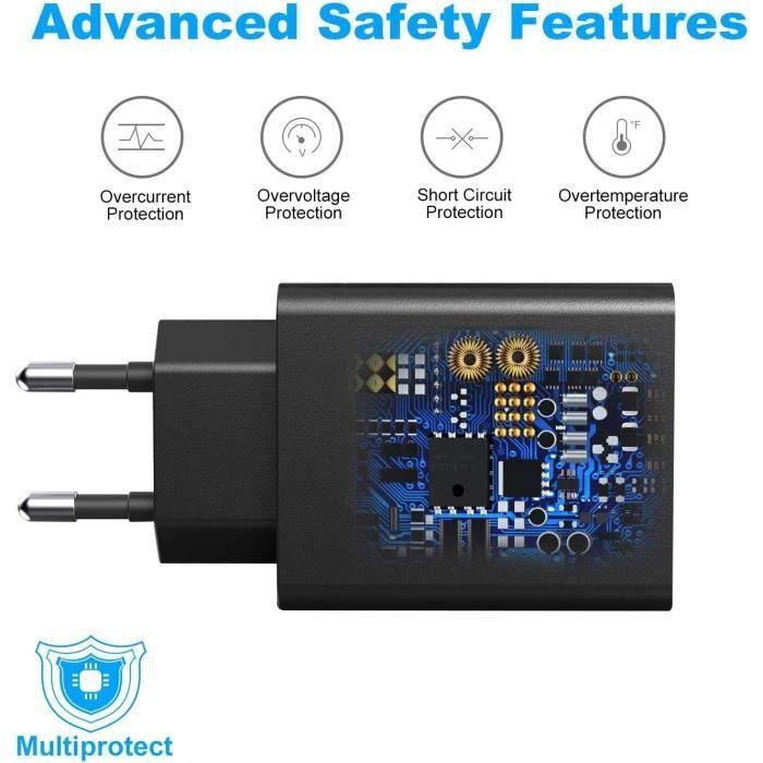 Chargeur USB Rapide - Qualcomm - 18W - Compatible Samsung - Câble 2M - Protection Securité