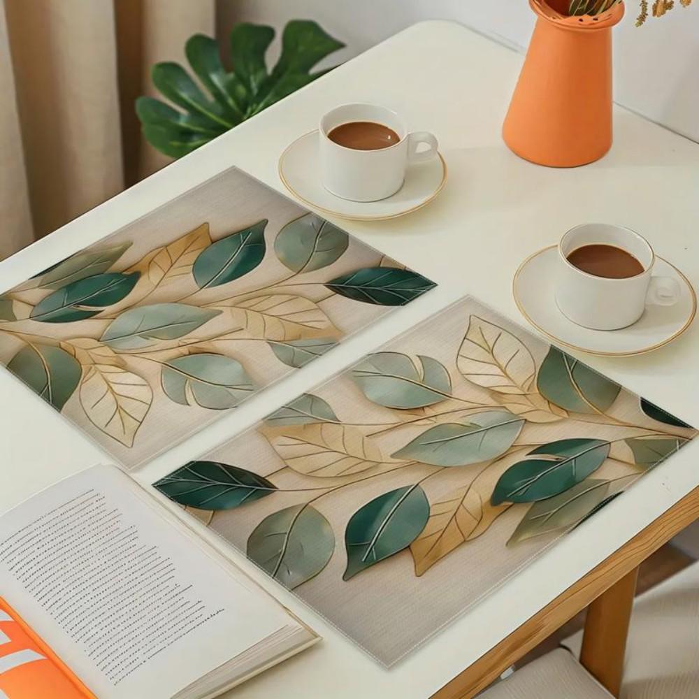 4/6/8/10pcs small fresh leaf placemats are durable and machine washable for daily kitchen and dining table decoration