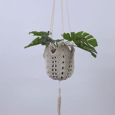 Brown/White Plant Hanger Flax Cotton Rope Home Hanging Basket Hangable Woven Garden Pot Net  Home