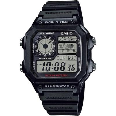 World Time Digital Watch AE-1200WH-1AV Black, International Edition, Parallel Import