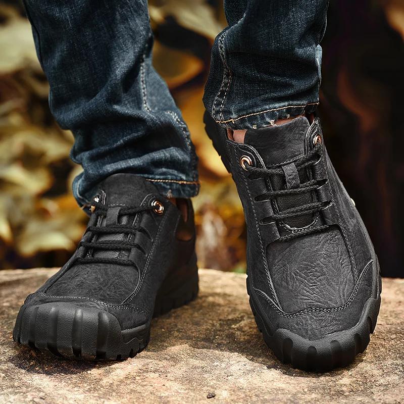 Genuine Leather Shoes Men Lace Up Casual Sneakers Outdoor Soft Cow Leather Men Shoes Moccasins Tooling Shoes Men Footwear