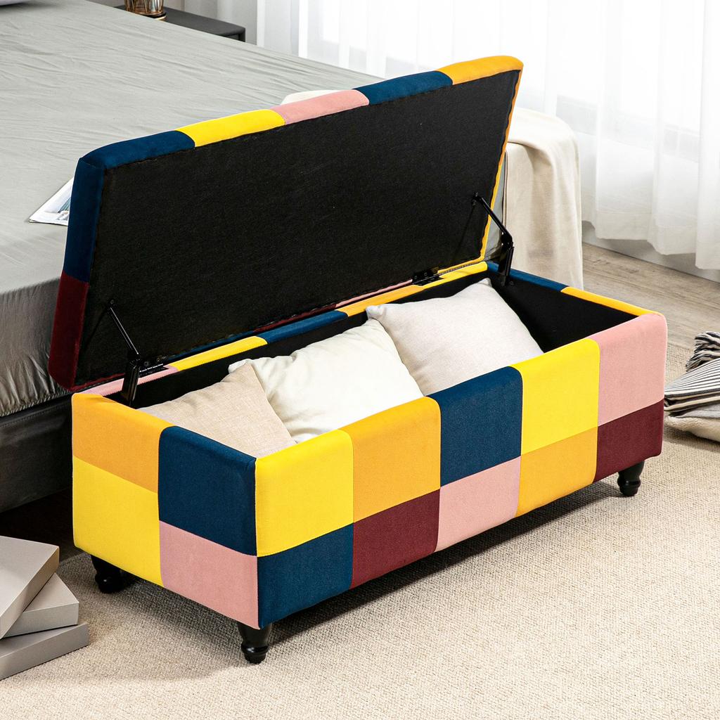 Storage Ottoman, Storage Bench with Wood Legs, Footstool, Footrest with Velvet Surface for Bedroom, Hallway, Living Room, 114 x 47 x 47 cm