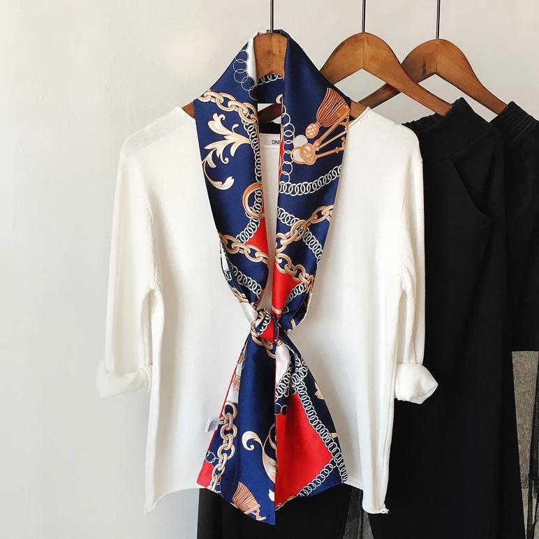 Choice Long Small Women Silk Scarf Tie Decorated Professional Neck Cover Multi-functional Tin Spring Travel Ladies Neckerchiefs