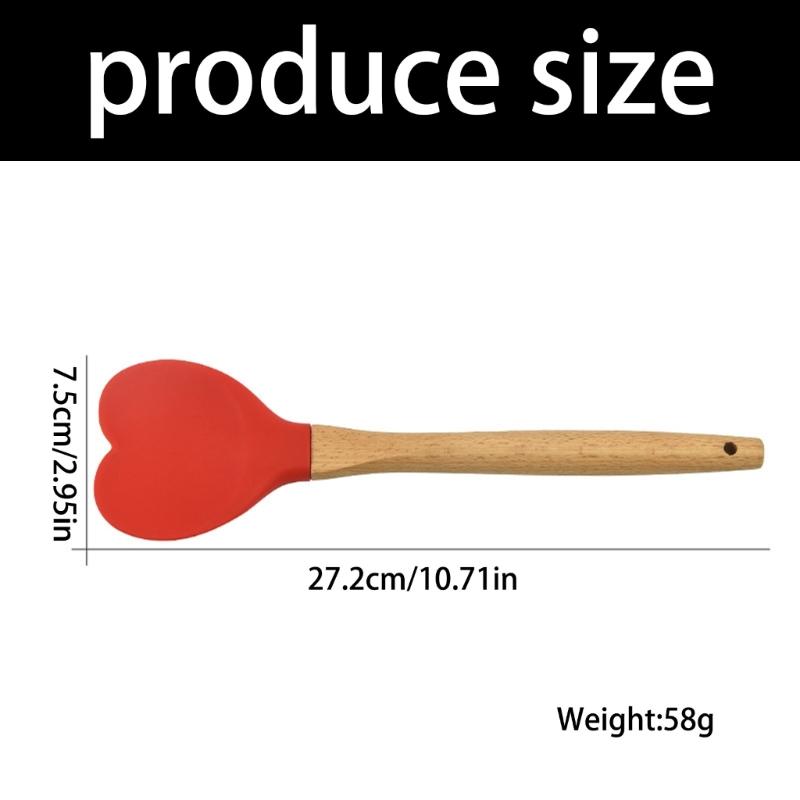 Food Grade Silicone Heart Shape Spatula with Wood Handle For Cake Decorating Stirring Folding Dough Kitchen Utensils