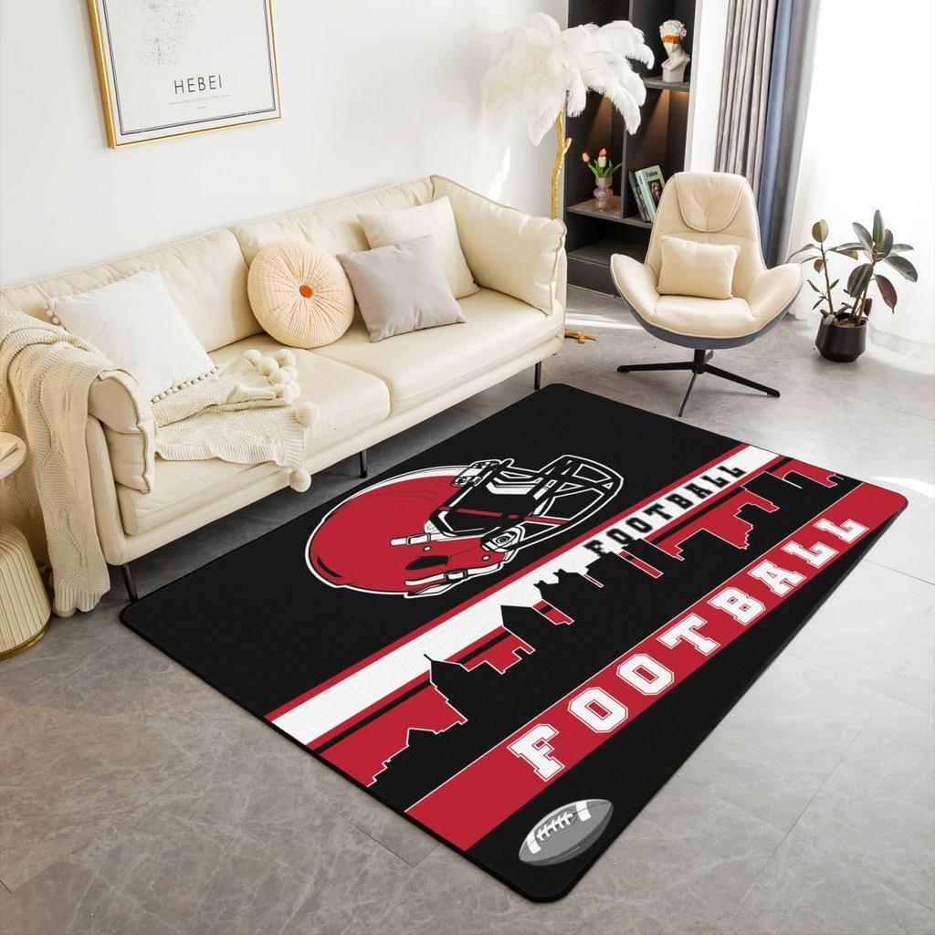 Erose Braut Fußball Stadt Bereichsteppich 4'11" x 3'3" Fußballteppich für Jungen Mädchen Braun Rot Rugby Spiel Teppich Fußballfans Schlafzimmer Dekor Sport B