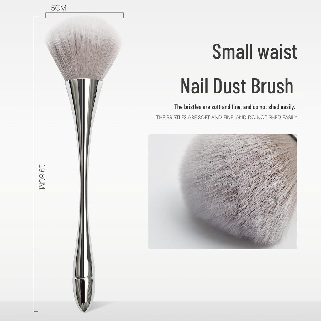 Silver Slim Waist Nail Dust Brush - Soft Bristle Makeup & Cleaning Tool