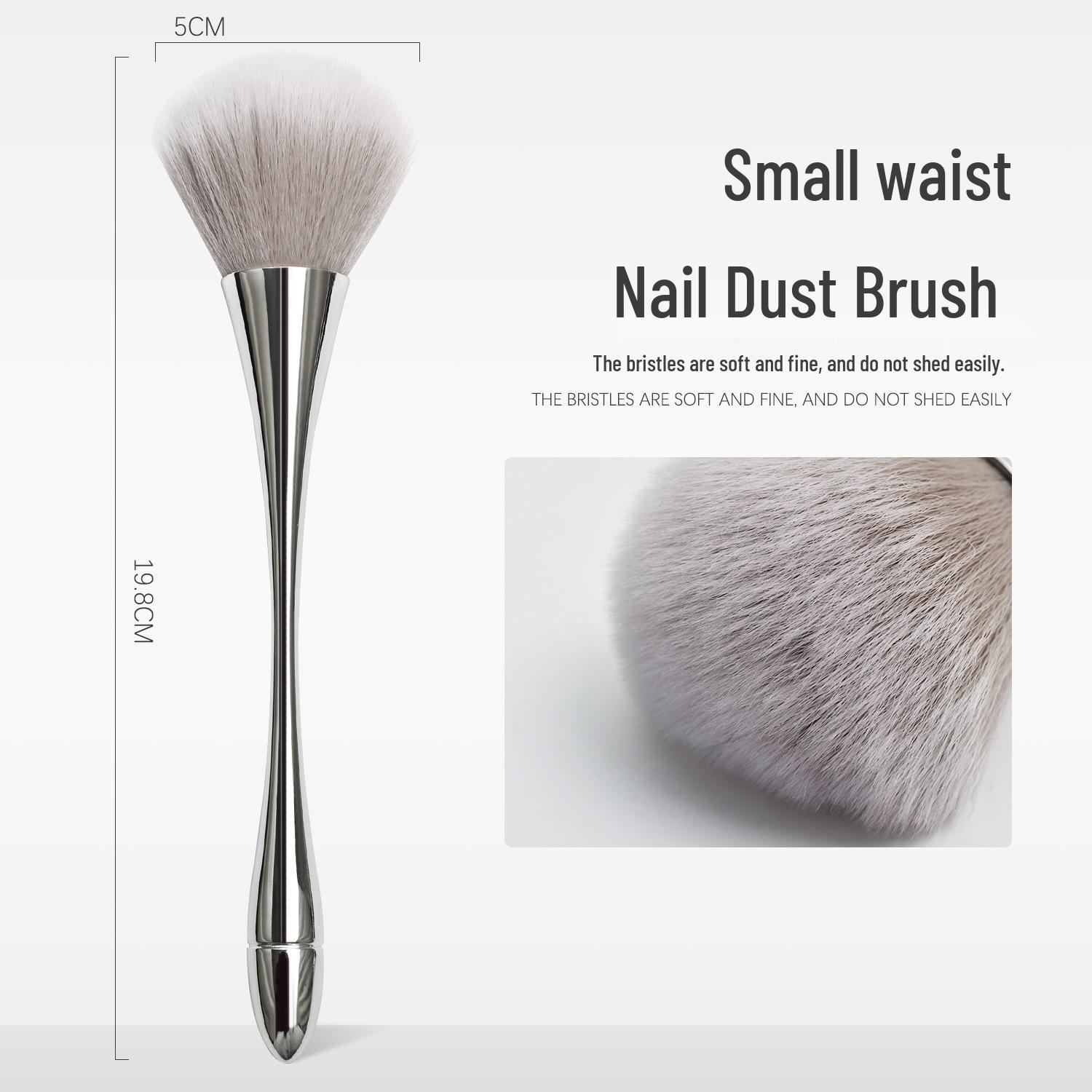 Silver Slim Waist Nail Dust Brush - Soft Bristle Makeup & Cleaning Tool