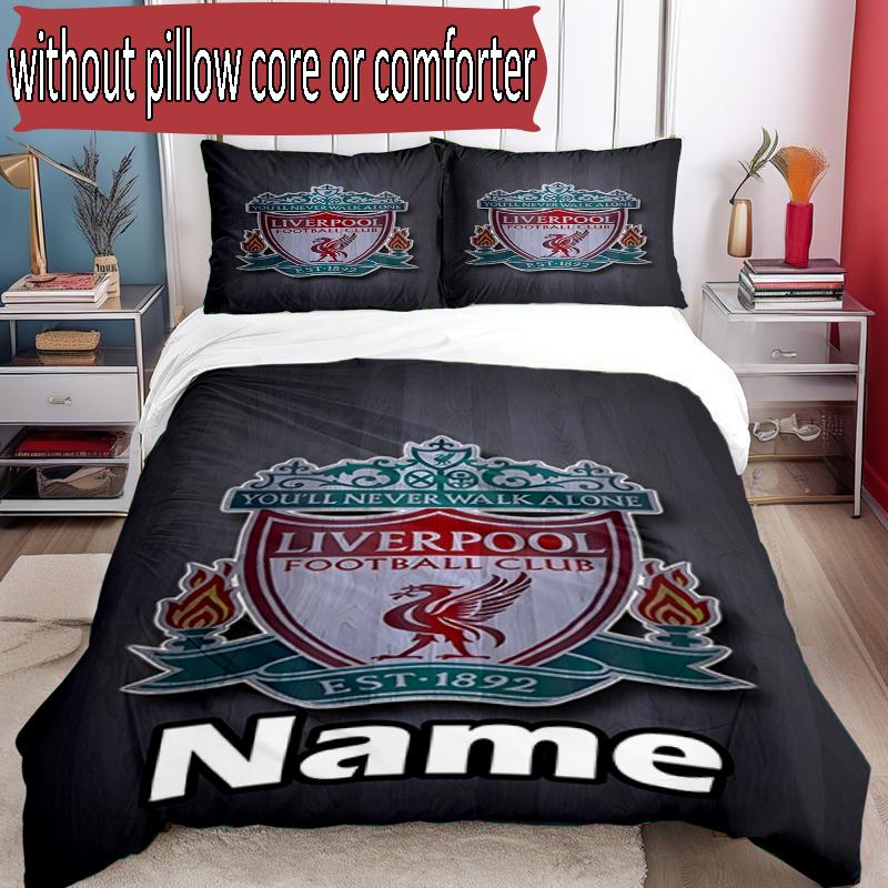 3pcs Duvet Cover Set (1*Duvet Cover + 2*Pillowcase, Without Core), Custom Name Liverpool F.C Pattern Bedding Set, Home Bedroom Decor Gift