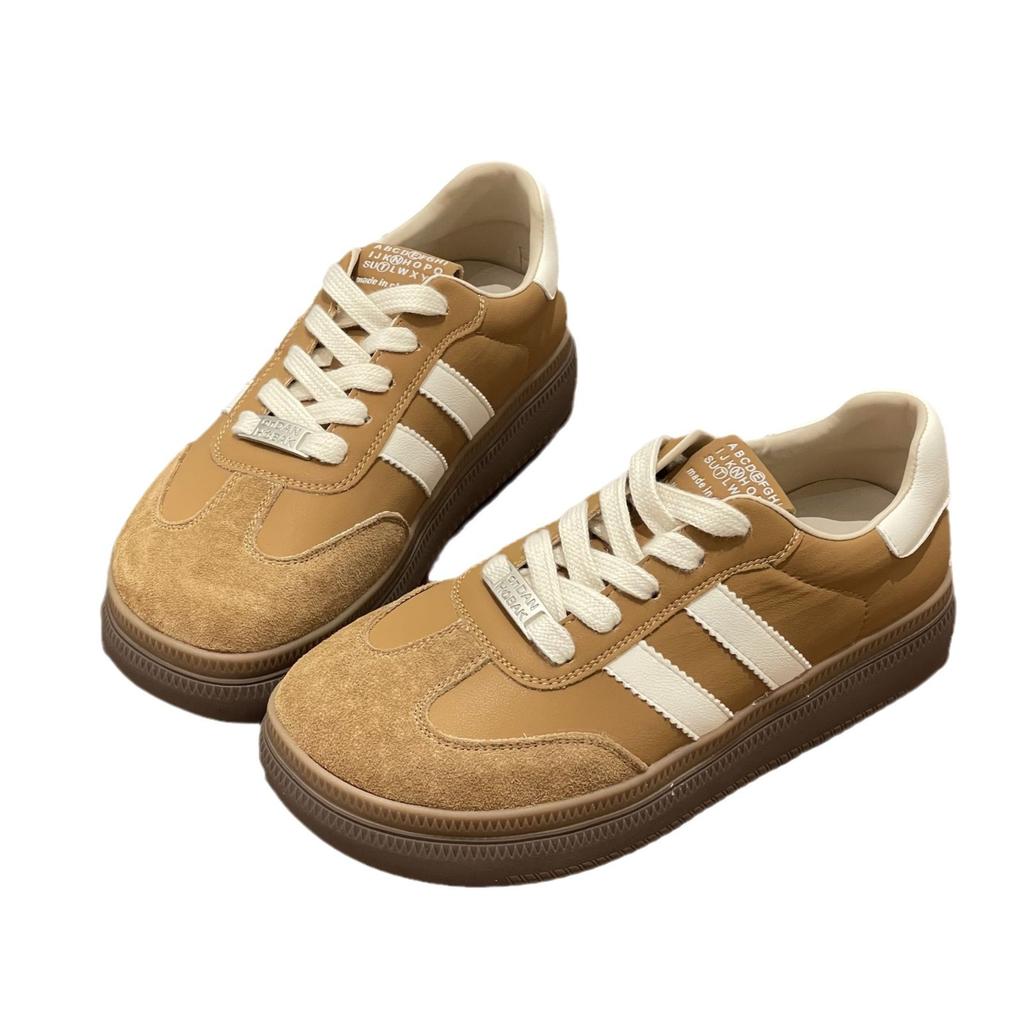 Mango Head Women's Thick-soled Leather White Shoes, New Retro Casual Board Shoes Tide