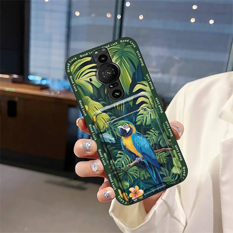 Anti-knock Full Wrap Phone Case For Sony Xperia Pro-I Cute Back Cover Anti-dust Card Slot Card Bag Graffiti Soft Case