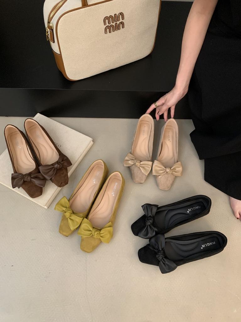 French evening wind bow suede square head light mouth laden shoes one pedal commuting not tired feet small single shoes women